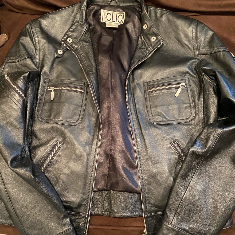 Clio Black Leather Motorcycle jacket
